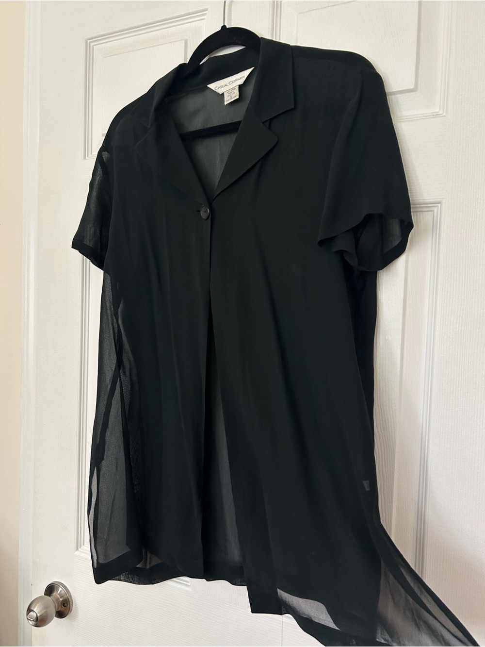 Vintage Black Sheer Short-Sleeve Button Tunic